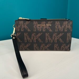 Michael Kors Monogram Brown and Black Wristlet